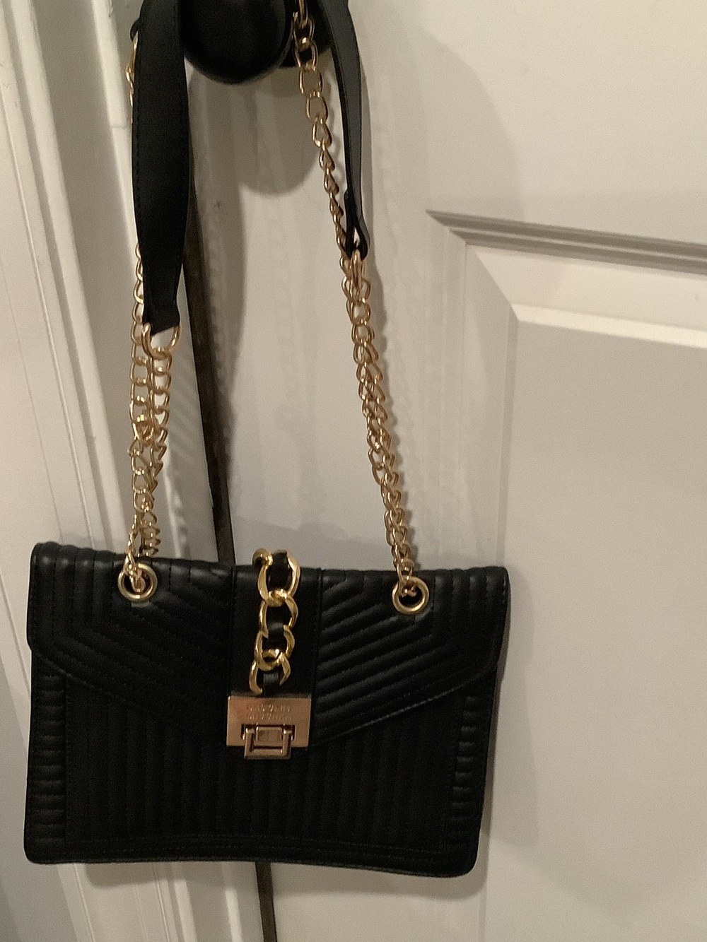 Badgley Mischka Black Quilted Shoulder Bag with Gold Chain